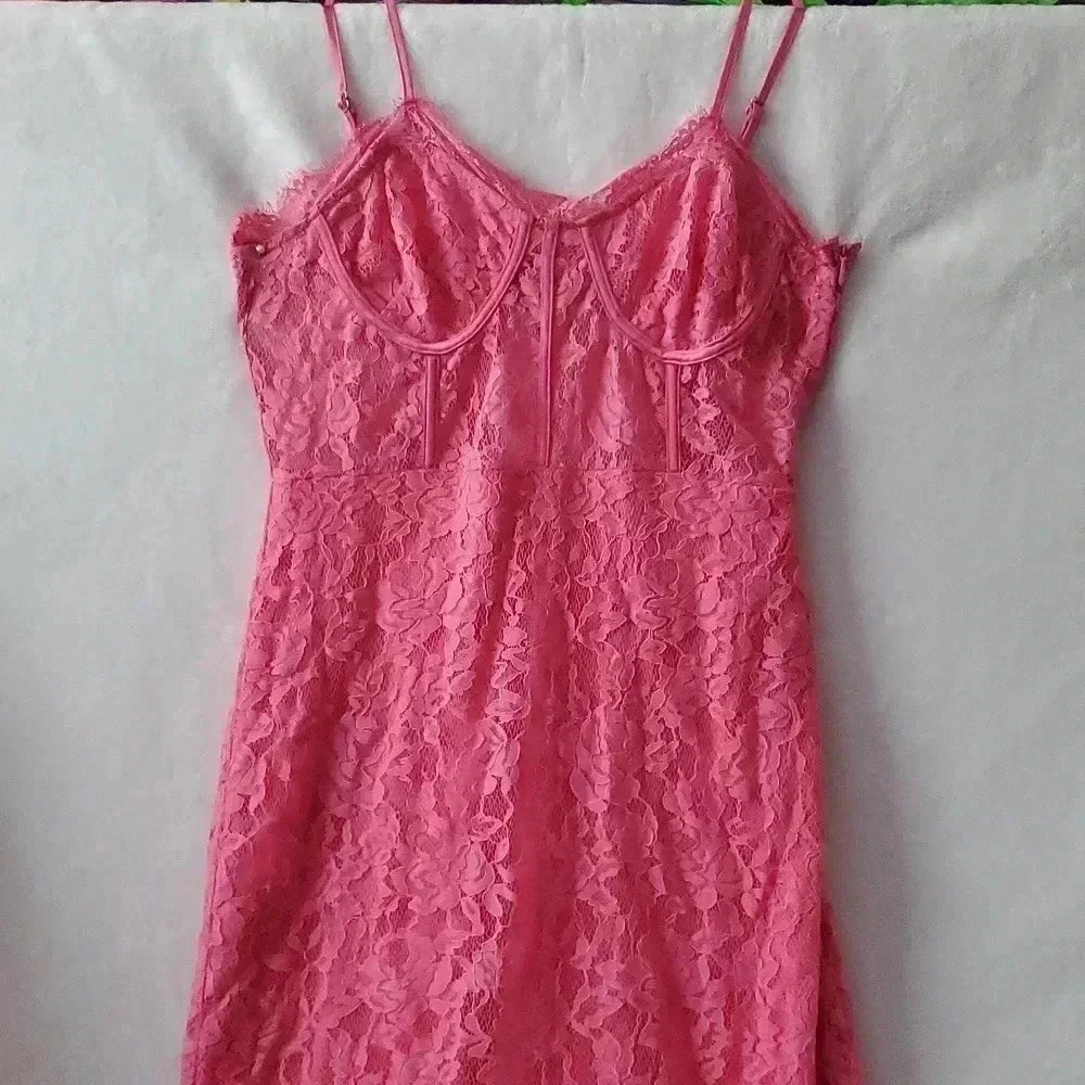 Pink long lace dress
